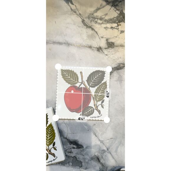 MID-CENTURY GEORGES BRIARD APPLE ENAMEL METAL TILE TRIVET / COASTERS - Picture 5 of 6